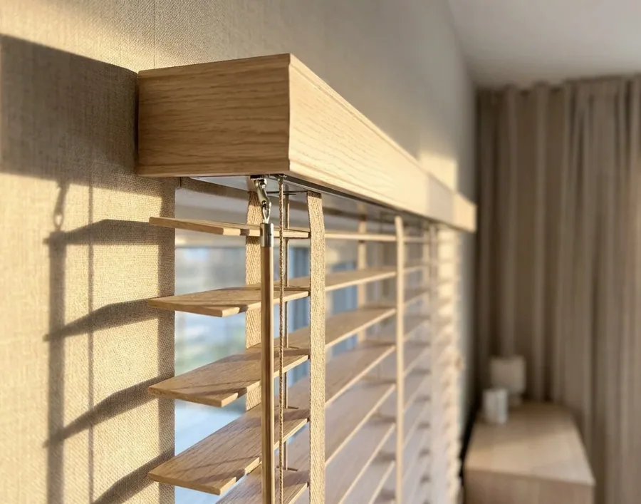 Timber venetian headrail and lift-cord mechanism — the parts a blind repair puts right