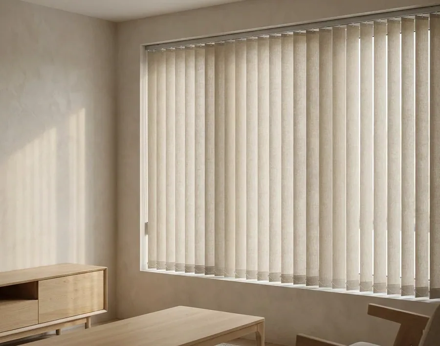 Vertical blind vanes across a wide Steyn City window